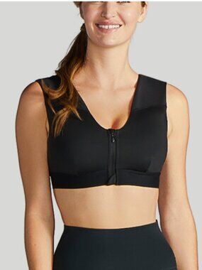 NWT Tommie Copper Shoulder Support Zip Front Bra Black Size XL